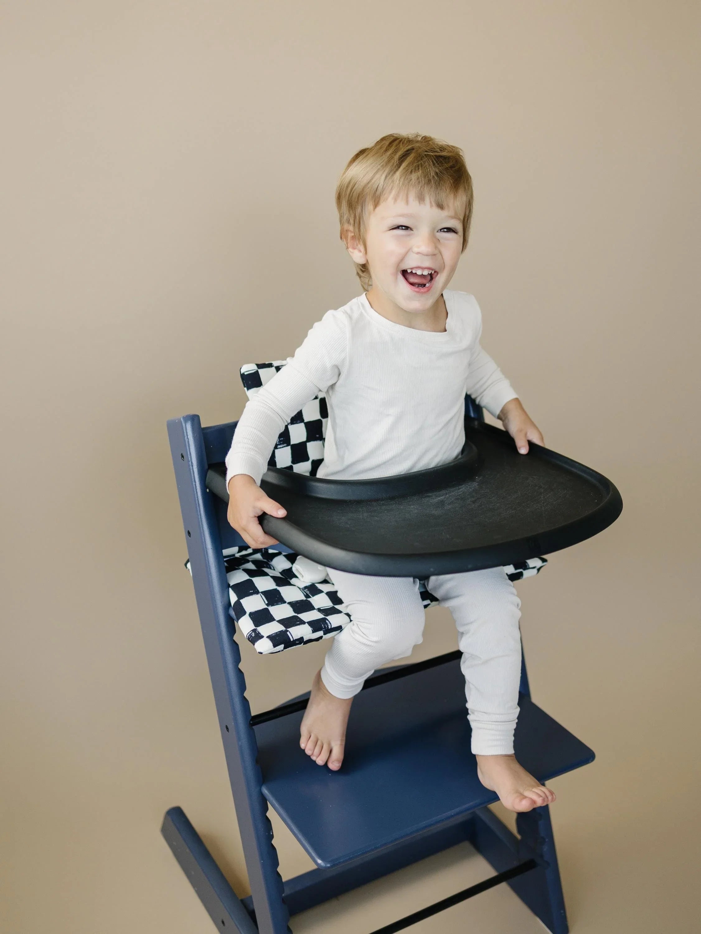 Black & White Checkered Highchair Cushion - Wipeable Stokke Tripp Trapp Cover