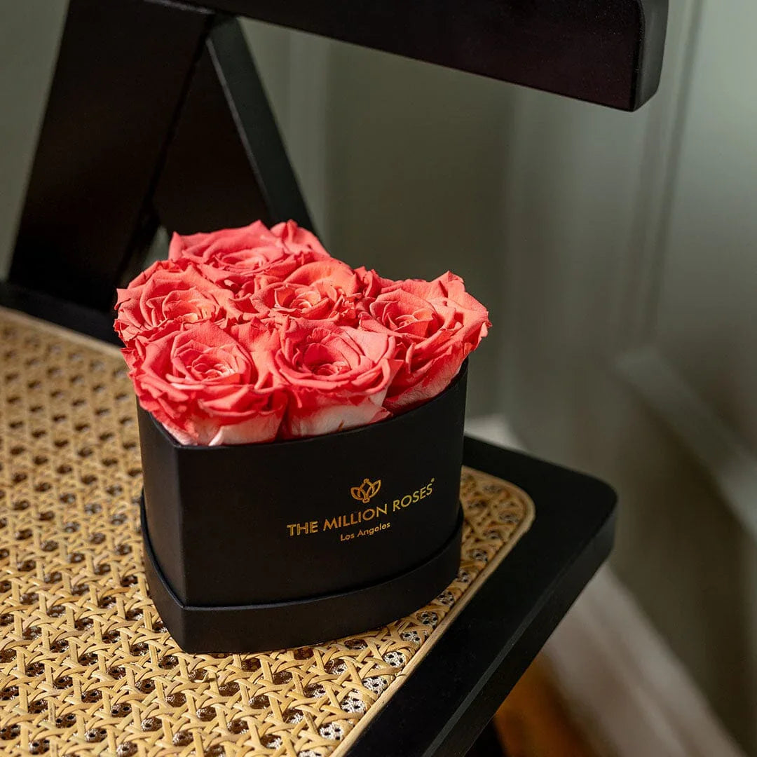 Baby Heart Black Box | Coral Roses, front view - House Of Avana