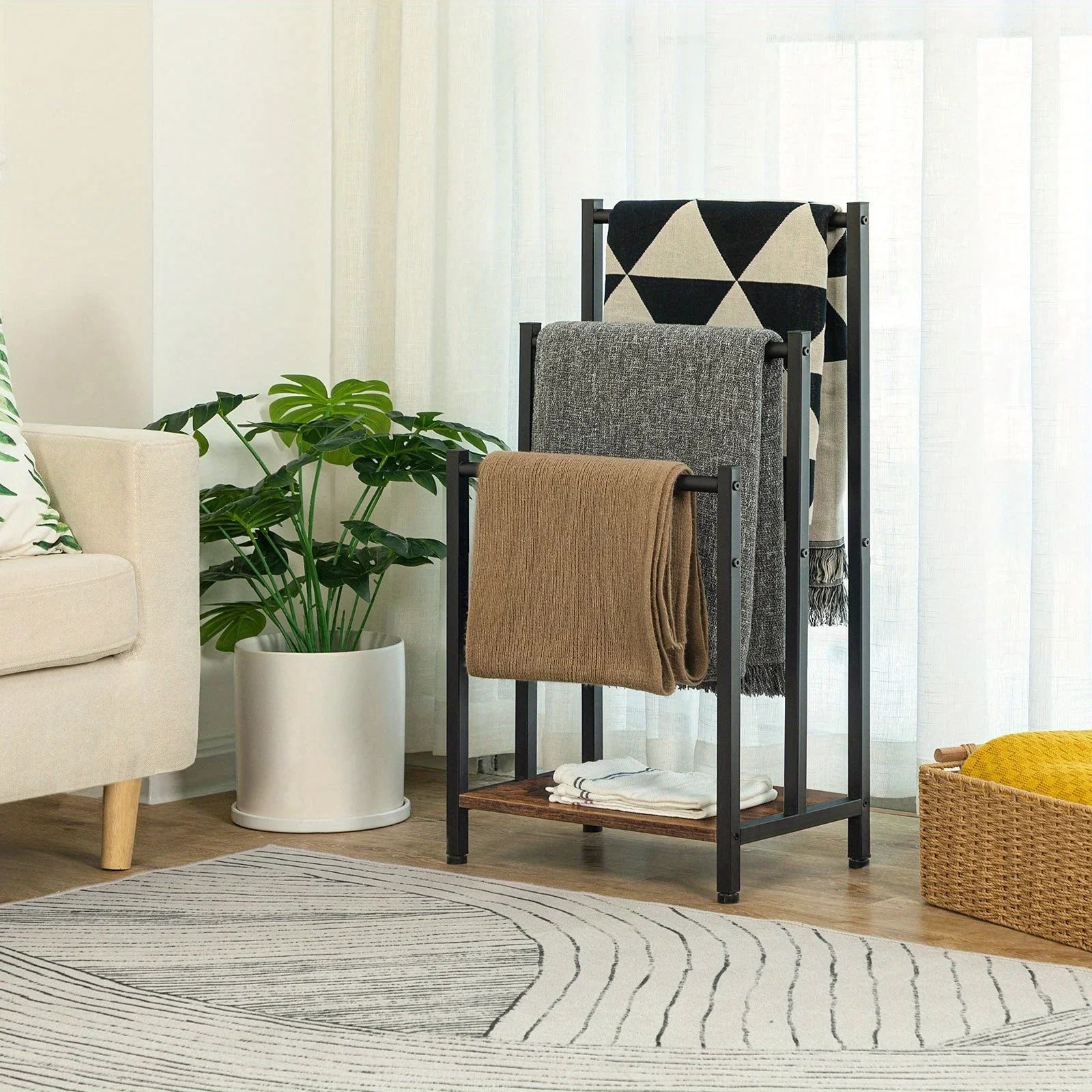 Black, Greige and Black, Rustic Brown and Black, Free Standing Towel Rack, Tier Blanket Rack, Blanket... - House Of Avana