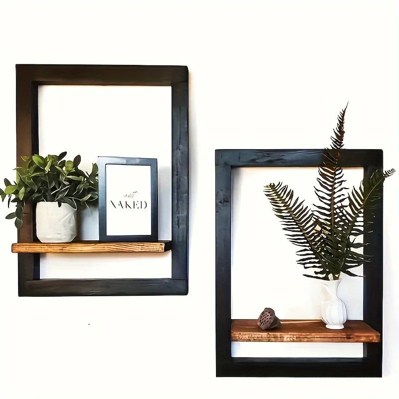 Reclaimed Wood Wall Shelf Set - Black & Brown (set of 4), lifestyle image - House Of Avana