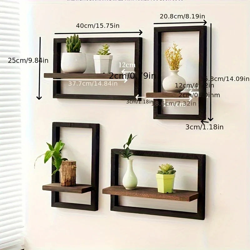 Reclaimed Wood Wall Shelf Set - Black & Brown (set of 4), side view - House Of Avana