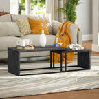 Coffee Tables Nesting Table Set of Side Table W/ Metal Frame for Living Room Bedroom Black & Brown - House Of Avana