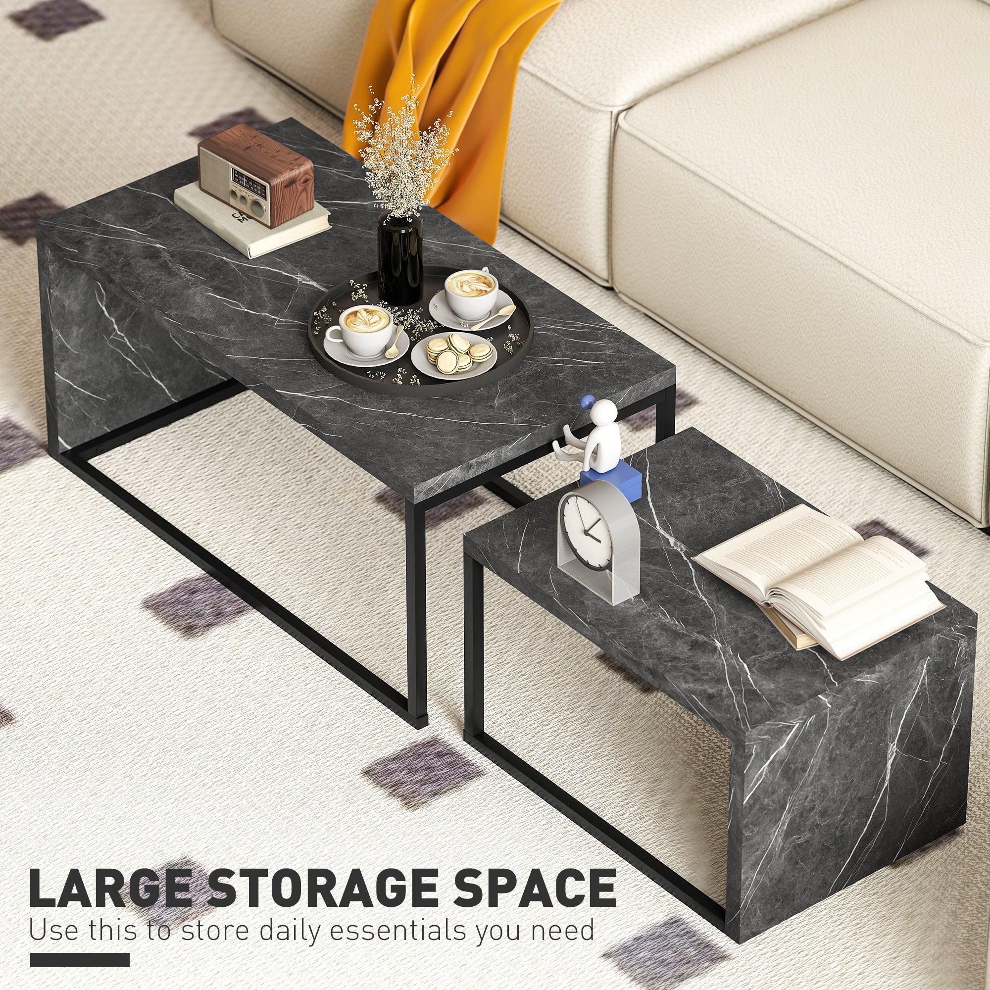 Coffee Tables Nesting Table Set of Side Table W/ Metal Frame for Living Room Bedroom Black & Brown - House Of Avana