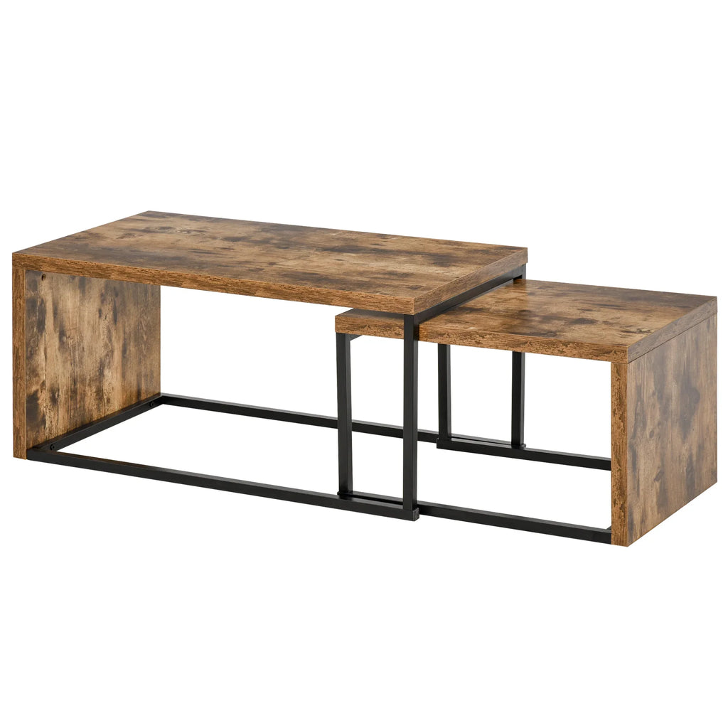Coffee Tables Nesting Table Set of Side Table W/ Metal Frame for Living Room Bedroom Black & Brown - House Of Avana
