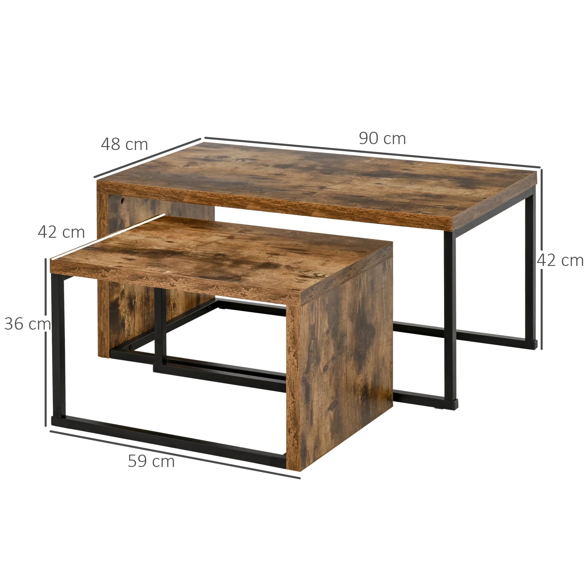 Coffee Tables Nesting Table Set of Side Table W/ Metal Frame for Living Room Bedroom Black & Brown - House Of Avana