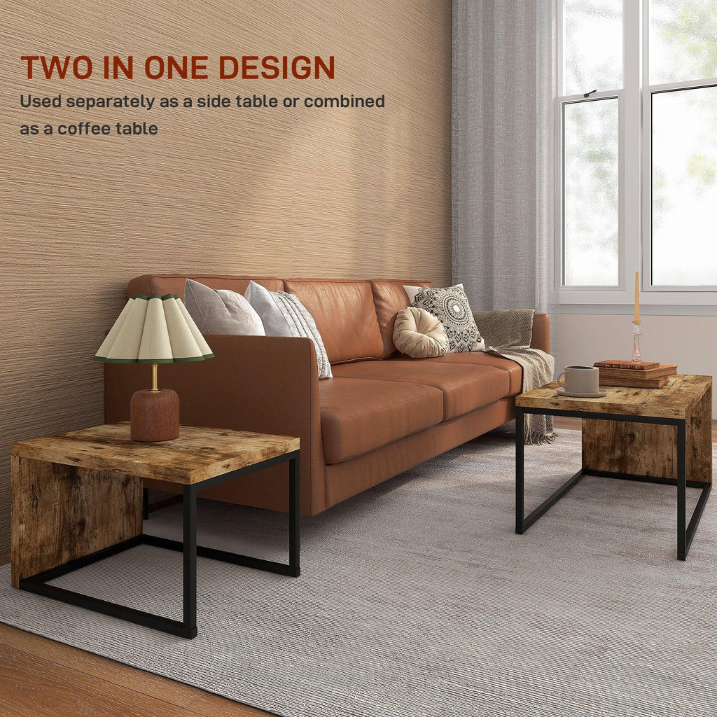Coffee Tables Nesting Table Set of Side Table W/ Metal Frame for Living Room Bedroom Black & Brown - House Of Avana