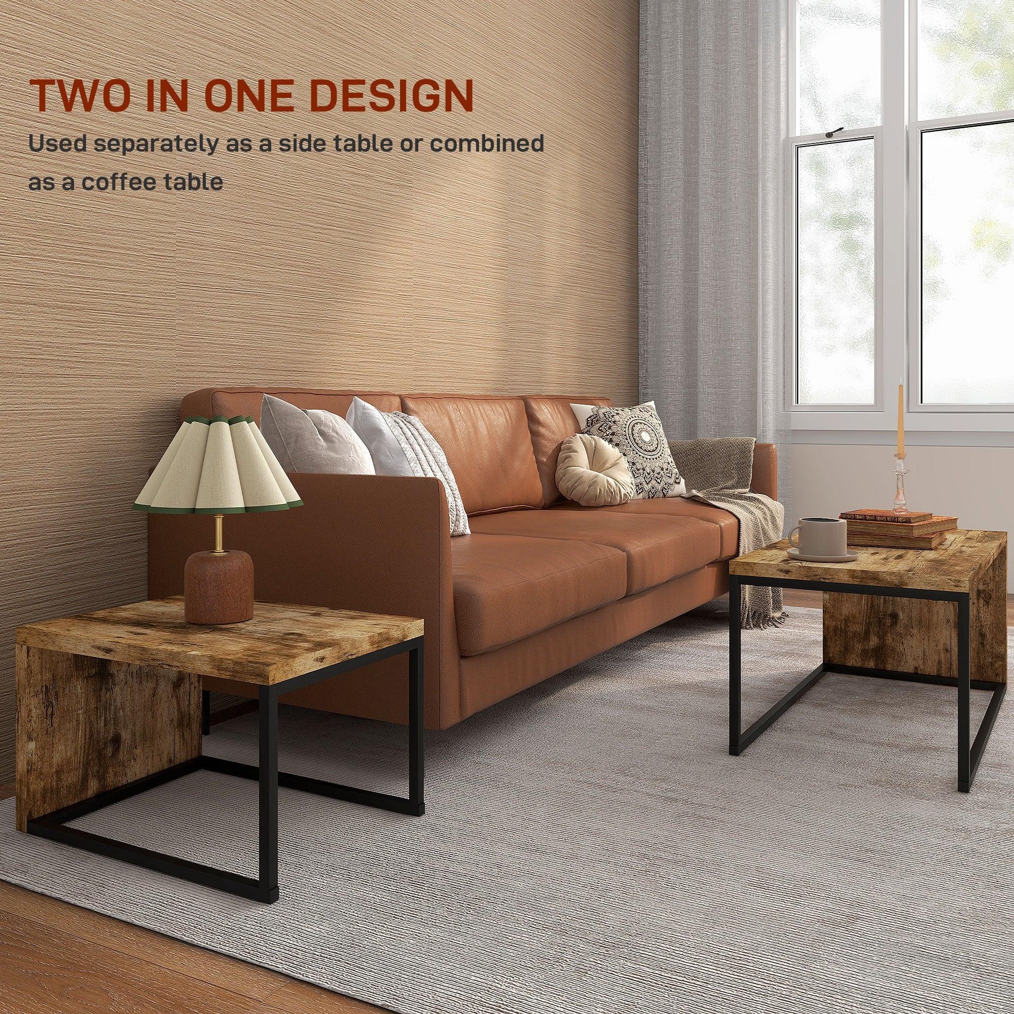 Coffee Tables Nesting Table Set of Side Table W/ Metal Frame for Living Room Bedroom Black & Brown - House Of Avana