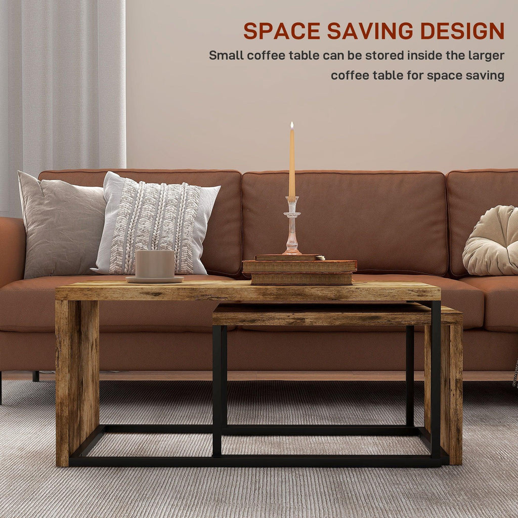 Coffee Tables Nesting Table Set of Side Table W/ Metal Frame for Living Room Bedroom Black & Brown - House Of Avana