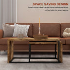 Coffee Tables Nesting Table Set of Side Table W/ Metal Frame for Living Room Bedroom Black & Brown - House Of Avana