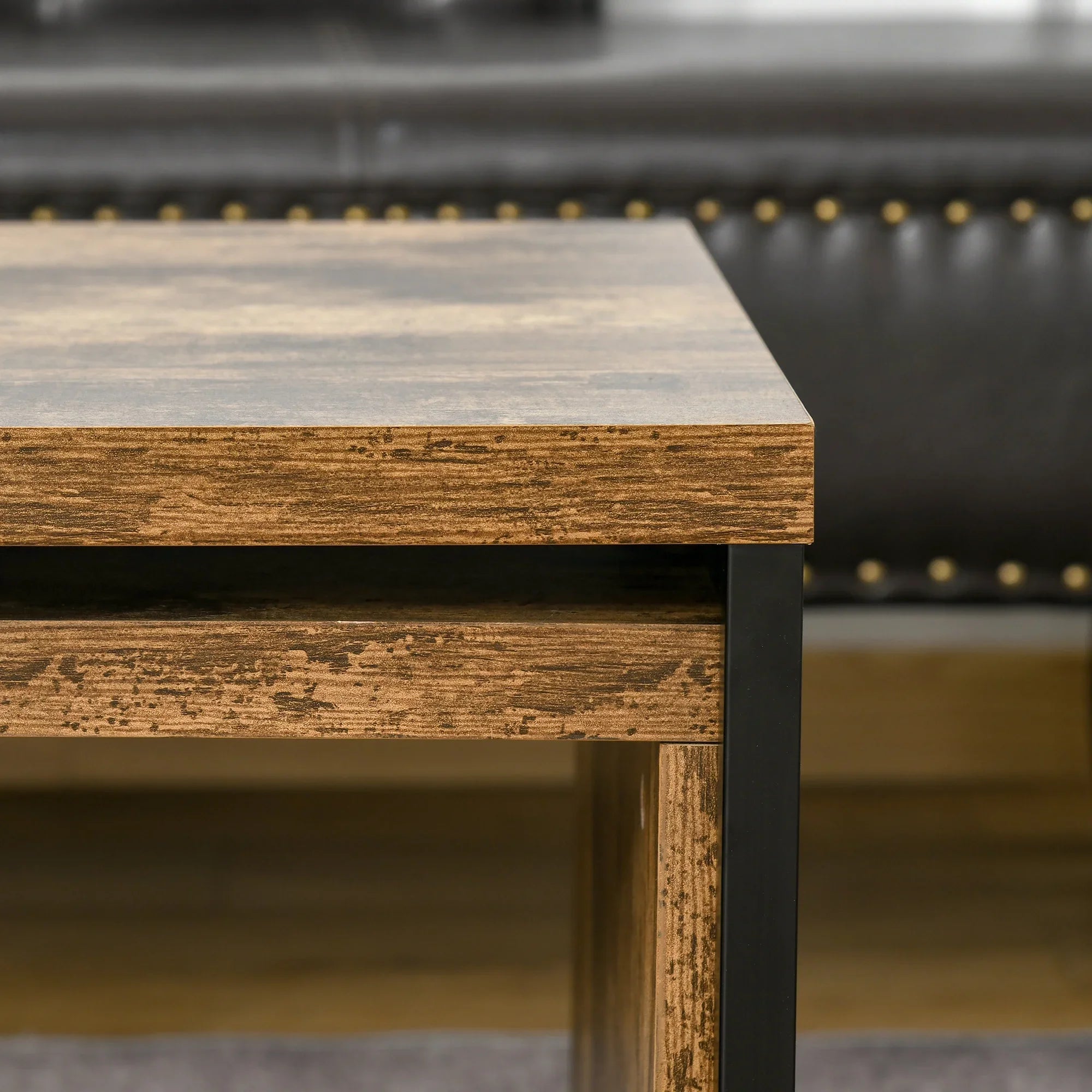 Coffee Tables Nesting Table Set of Side Table W/ Metal Frame for Living Room Bedroom Black & Brown - House Of Avana