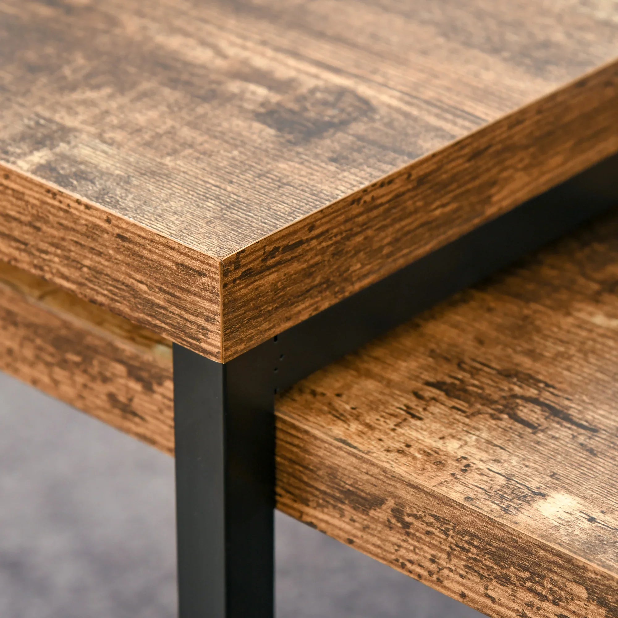 Coffee Tables Nesting Table Set of Side Table W/ Metal Frame for Living Room Bedroom Black & Brown - House Of Avana