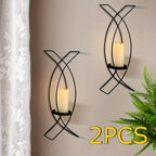 S Wall Mounted Black Metal Wrought Iron Candle Holder, Candle Wall Lamp Set, Wall Candle Holder Wall... - House Of Avana