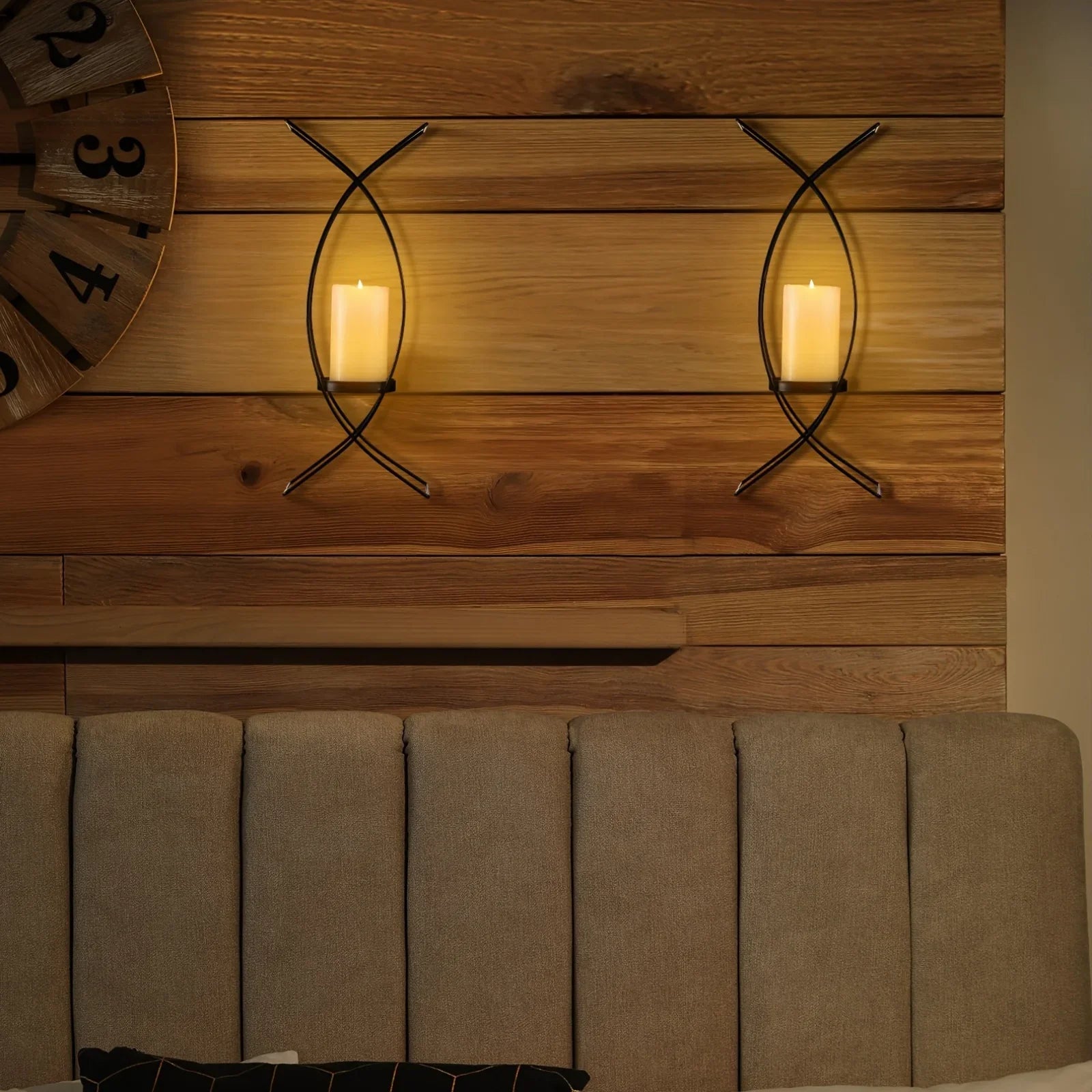 S Wall Mounted Black Metal Wrought Iron Candle Holder, Candle Wall Lamp Set, Wall Candle Holder Wall... - House Of Avana