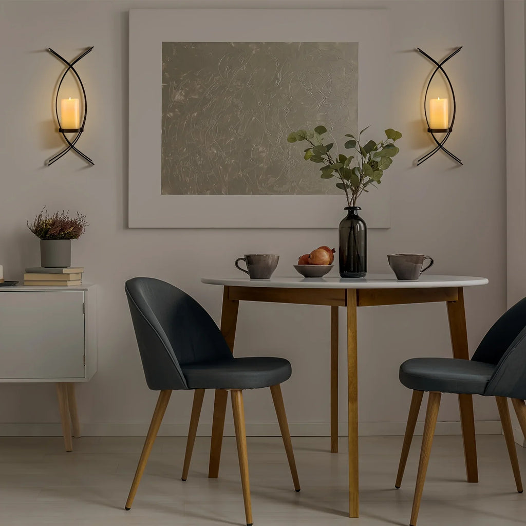 S Wall Mounted Black Metal Wrought Iron Candle Holder, Candle Wall Lamp Set, Wall Candle Holder Wall... - House Of Avana