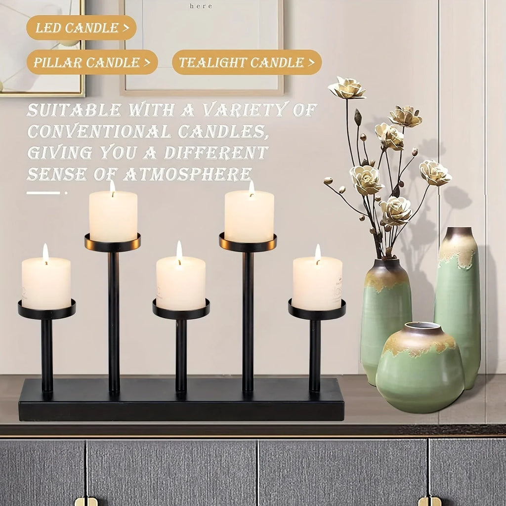 Elegant Black Candelabra Centerpiece - 5/6 Pillar Fireplace Candle Holders, Decorative Votive Holder for... - House Of Avana