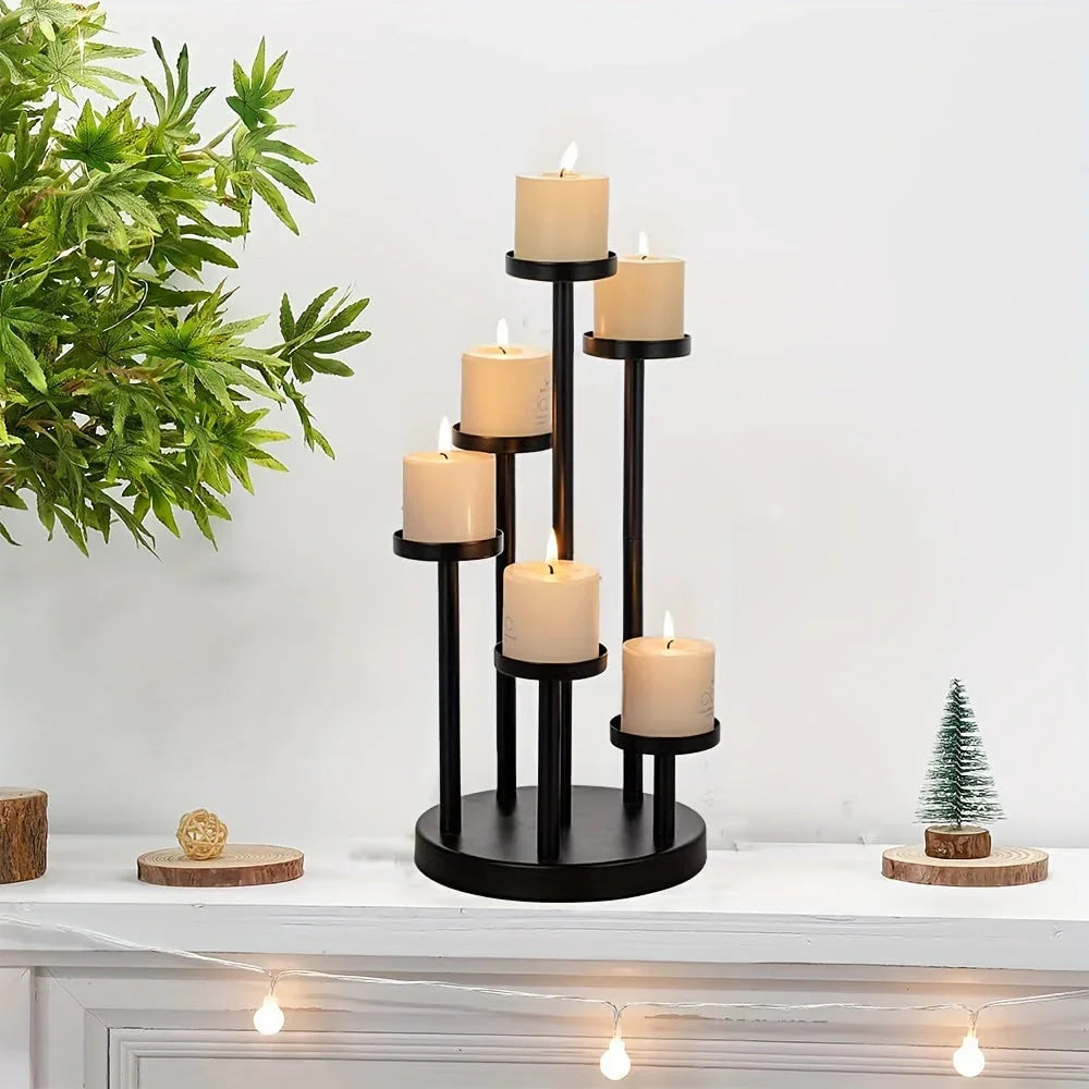 Elegant Black Candelabra Centerpiece - 5/6 Pillar Fireplace Candle Holders, Decorative Votive Holder for... - House Of Avana