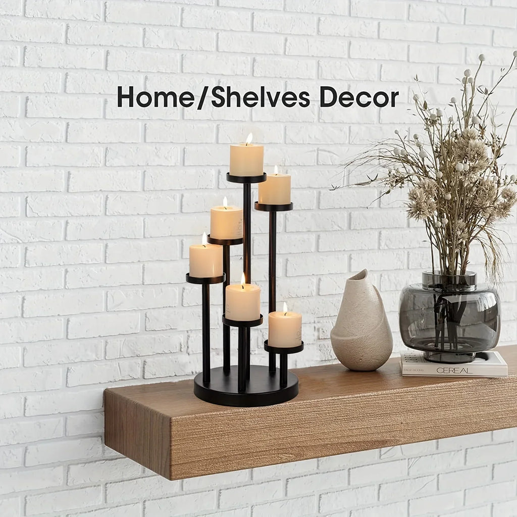 Elegant Black Candelabra Centerpiece - 5/6 Pillar Fireplace Candle Holders, Decorative Votive Holder for... - House Of Avana