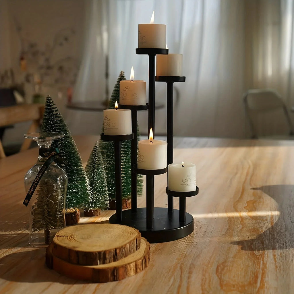 Elegant Black Candelabra Centerpiece - 5/6 Pillar Fireplace Candle Holders, Decorative Votive Holder for... - House Of Avana