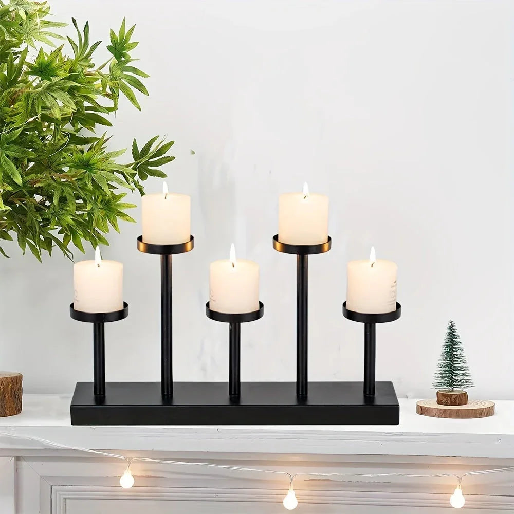 Elegant Black Candelabra Centerpiece - 5/6 Pillar Fireplace Candle Holders, Decorative Votive Holder for... - House Of Avana