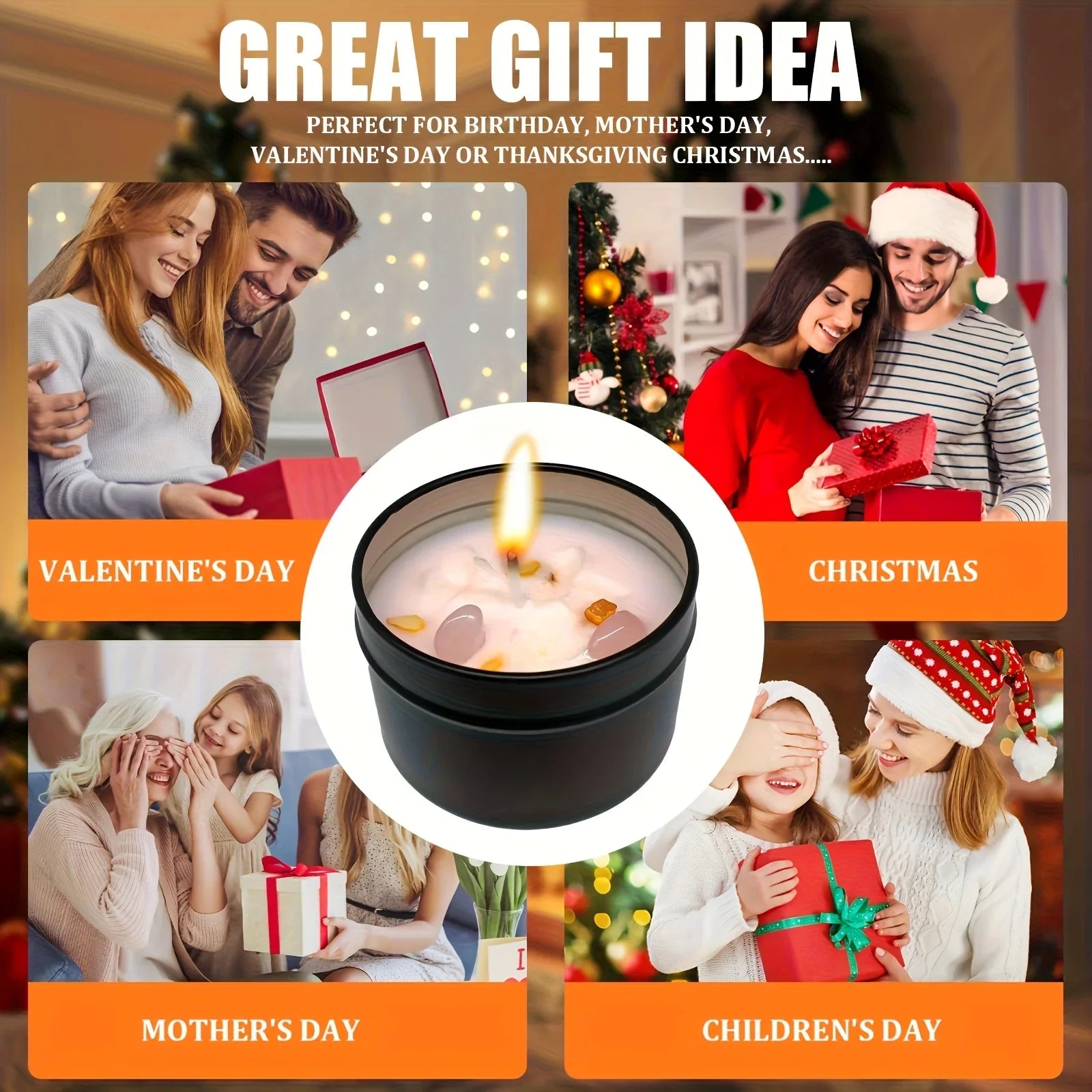 Soy Wax Candle in Black Metal Jar Long Burning, angled view - House Of Avana