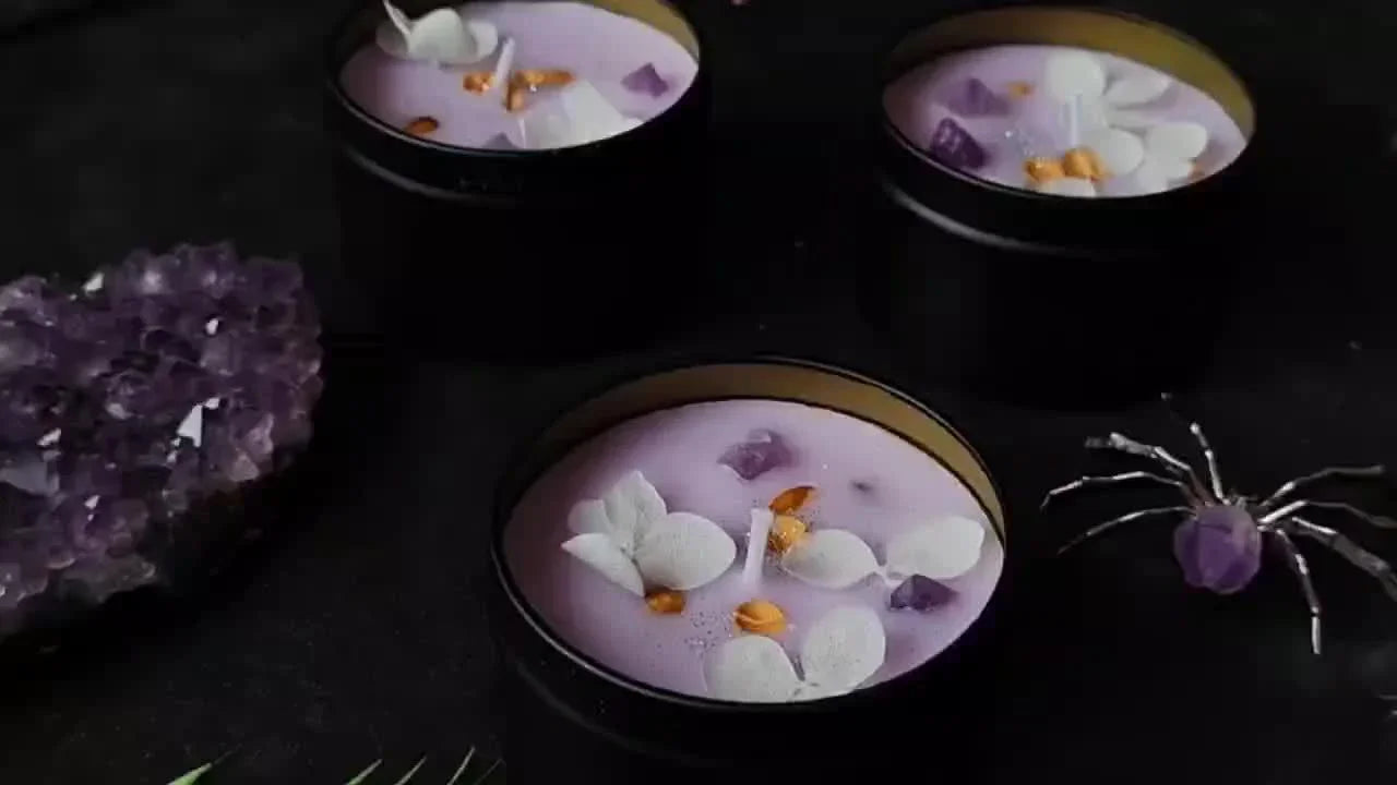 Soy Wax Candle in Black Metal Jar Long Burning, angled view - House Of Avana