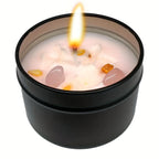 Soy Wax Candle in Black Metal Jar Long Burning, dimensions view - House Of Avana