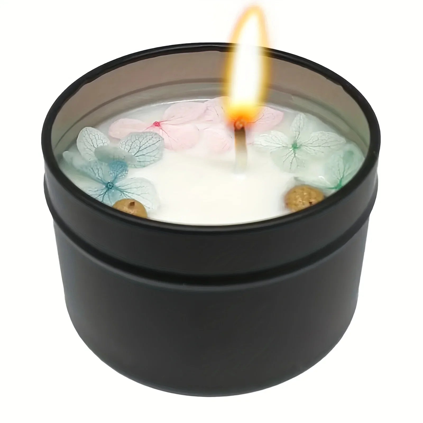Soy Wax Candle in Black Metal Jar Long Burning, product packaging - House Of Avana