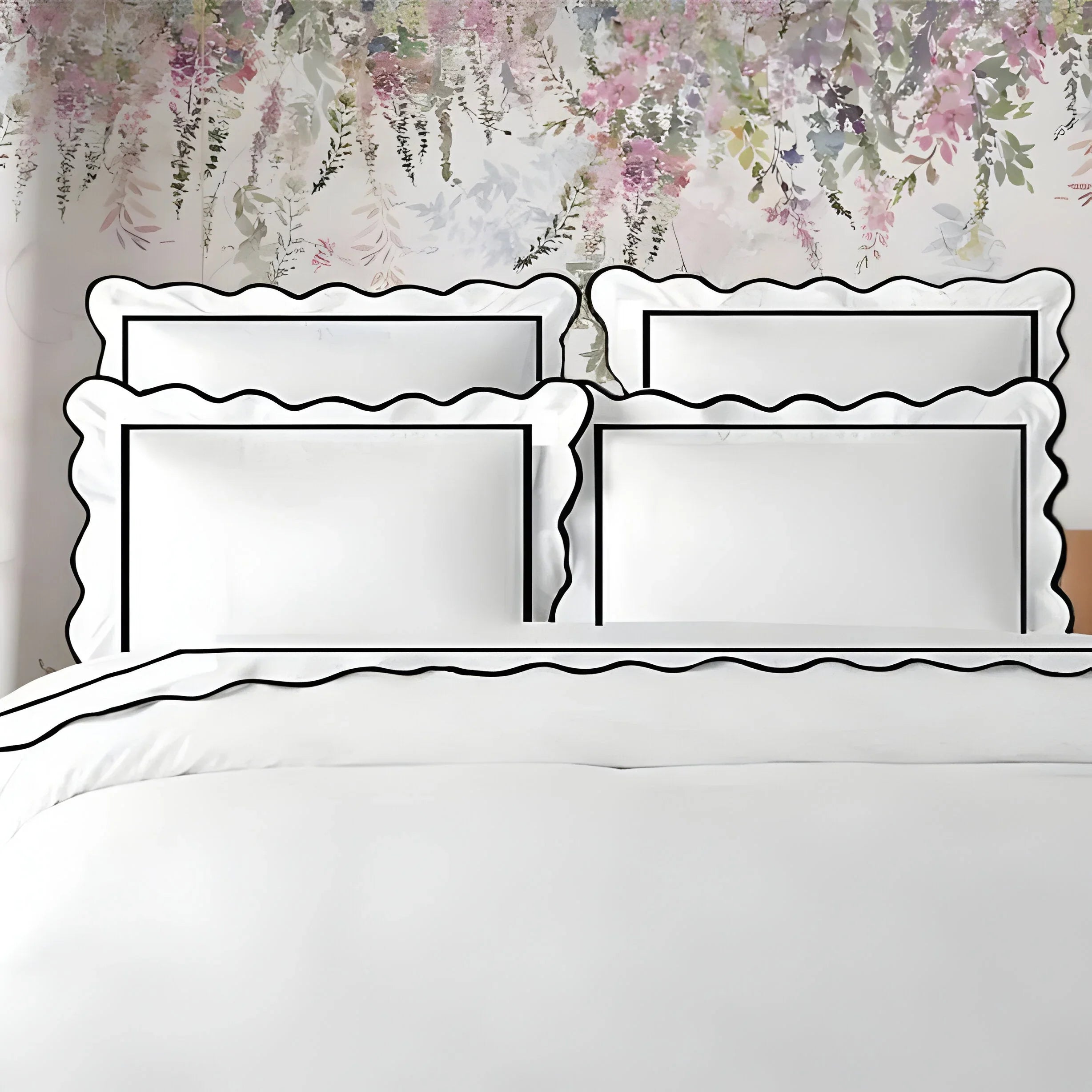 400TC Cotton Scallop Embroidery & Border Sateen Solid Duvet Cover Set PushpLinen