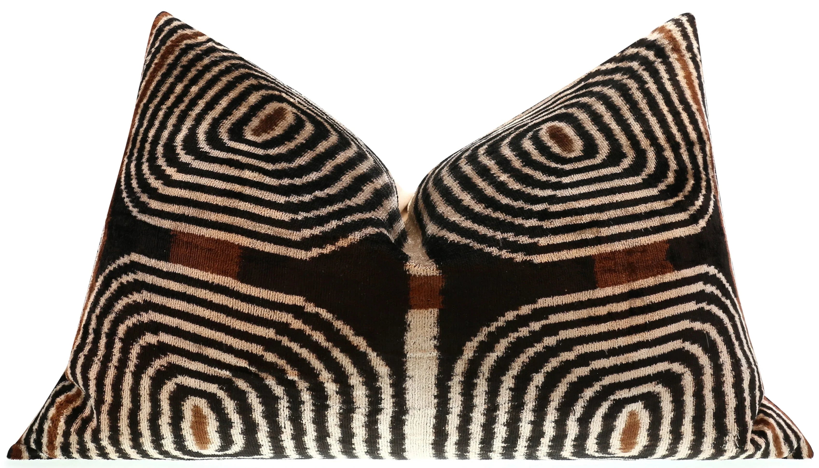 Handmade Modern Geometric Silk Velvet Throw Pillow - 16x24, Black and Cream with Down Feather Insert,... - House Of Avana