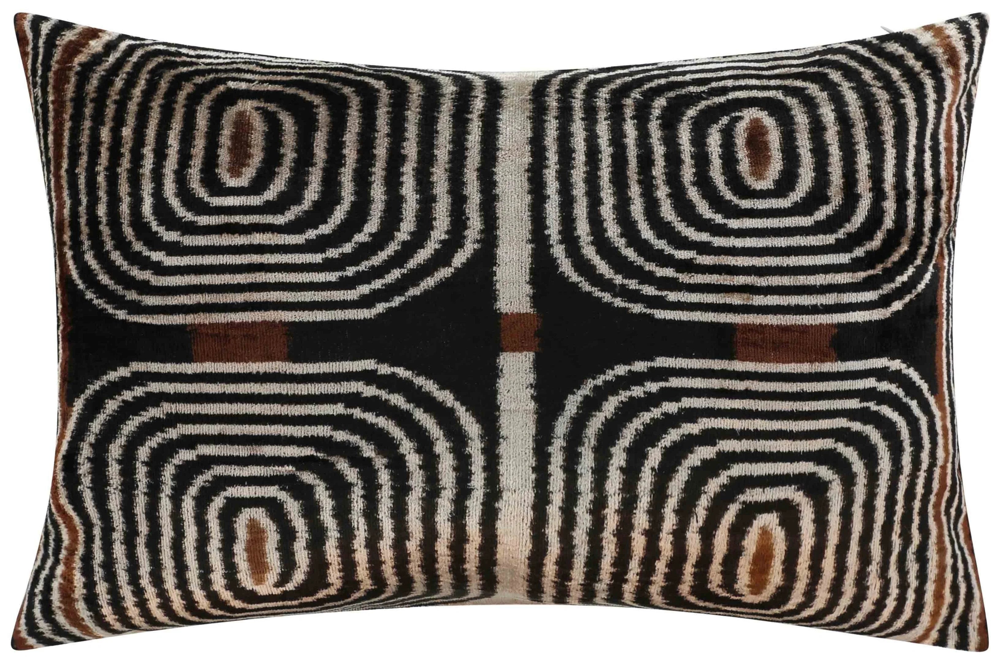 Handmade Modern Geometric Silk Velvet Throw Pillow - 16x24, Black and Cream with Down Feather Insert,... - House Of Avana