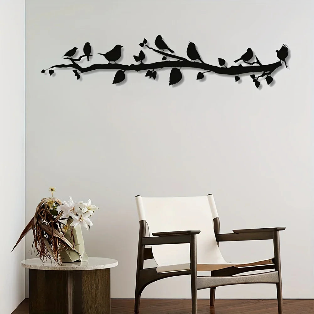 , Metal Birds on Branch Wall Art, Black Silhouette Decor, Nature-inspired Home Decor, Contemporary Metal... - House Of Avana