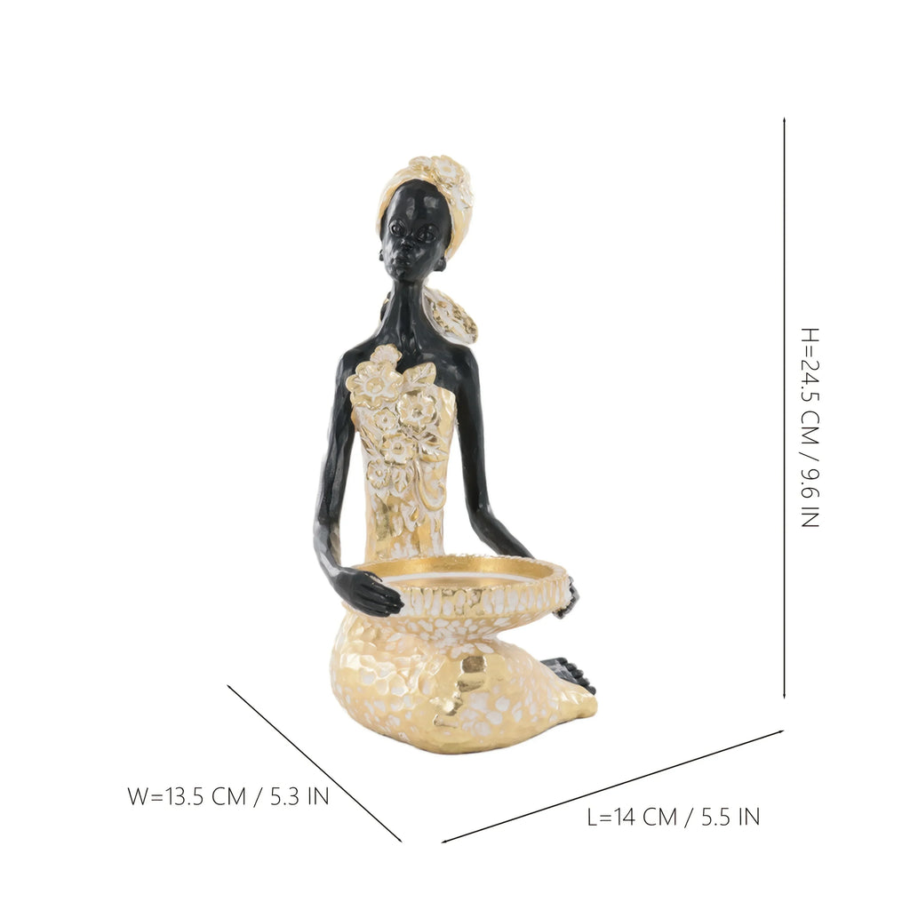 Black Figure Tabletop Statue - African Design, side view - House Of Avana
