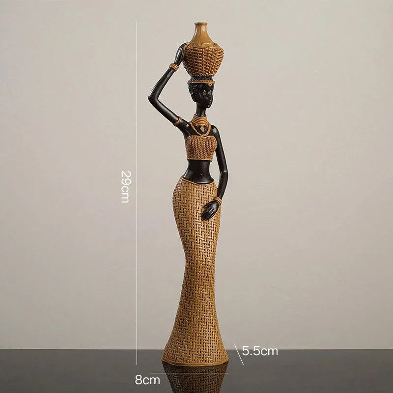 Tribal Figurine - Black Sculpture Decor, dimensions view - House Of Avana