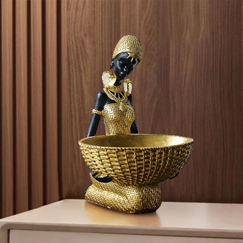 Tribal Figurine - Black Sculpture Decor, side view - House Of Avana