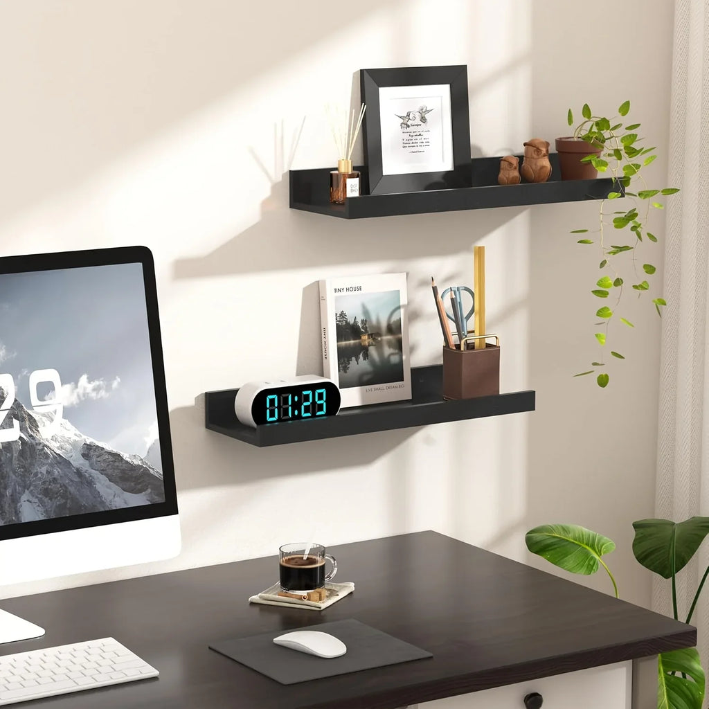 Black heavy-duty floating shelves, made of metal, wall-mounted - House of Avana