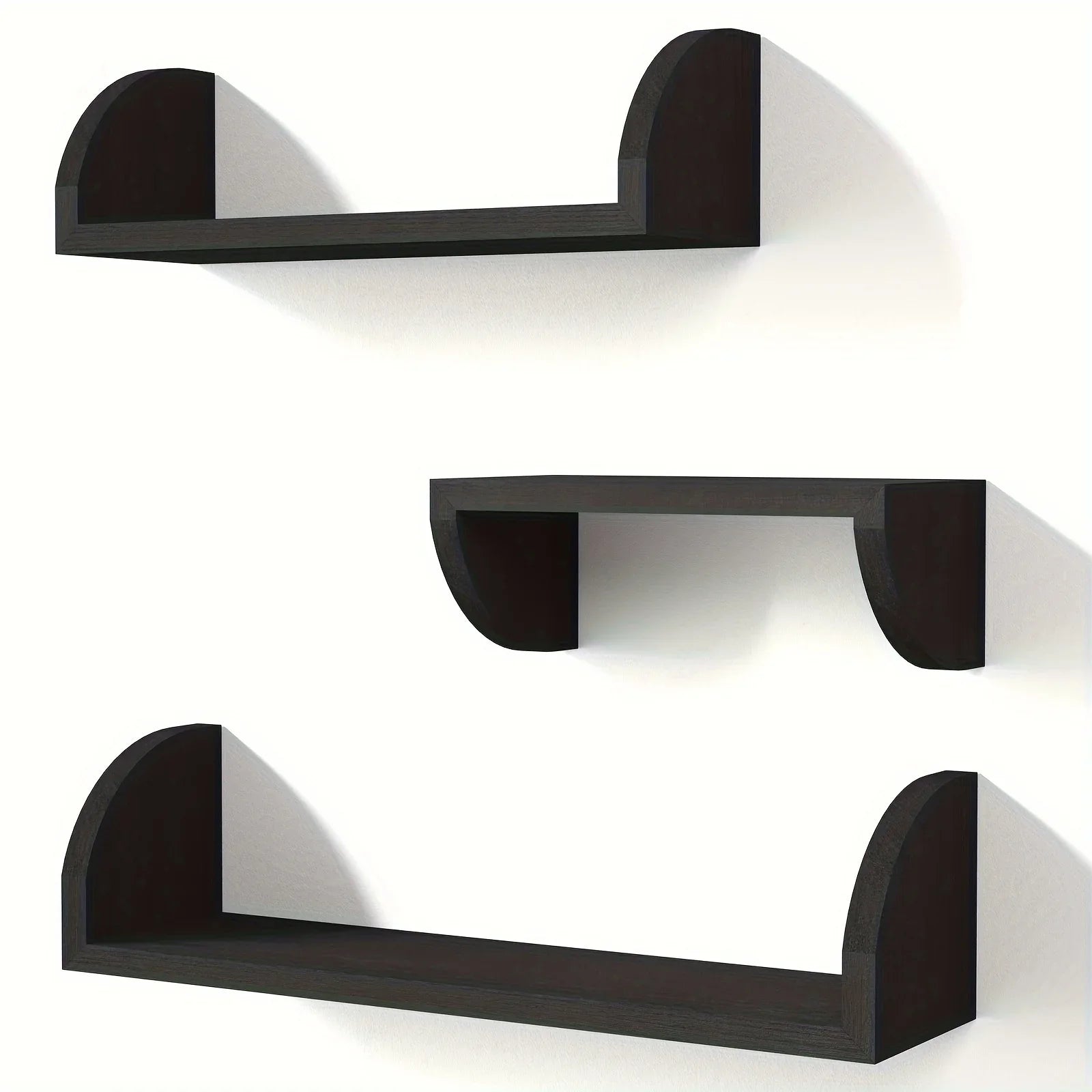 Floating Shelves Wall Mounted, Solid Wood Shelves Wall Bookshelves Set Of 3 For Bedroom, Living Room, Bathroom, Kitchen - Black House Of Avana
