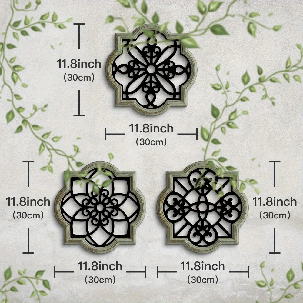 Wooden Wall Hanging Decor - S Black Floral Design Plaques, angled view - House Of Avana