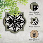 Wooden Wall Hanging Decor - S Black Floral Design Plaques, angled view - House Of Avana