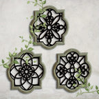 Wooden Wall Hanging Decor - S Black Floral Design Plaques, top view - House Of Avana