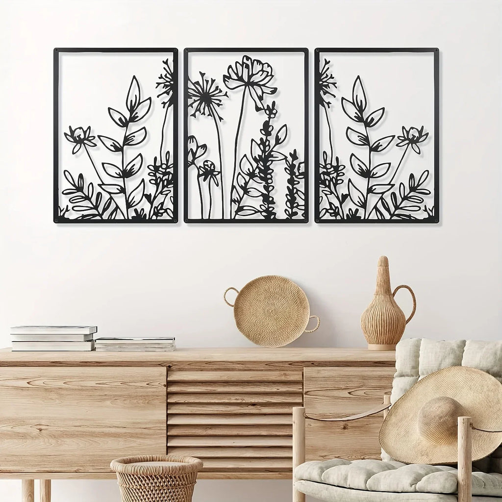 Minimalist Wall Art - Black Floral Design, top view - House Of Avana