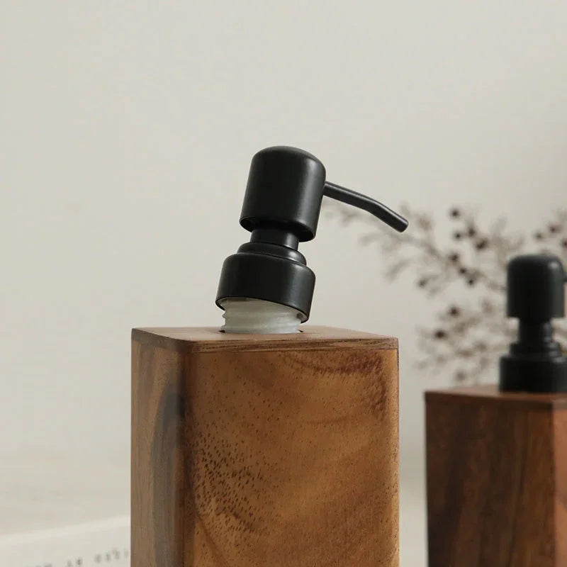 Vintage Wooden Soap Dispenser, Solid Wood Outer Frame Bottle with Black Pump Stainless Steel,... - House Of Avana