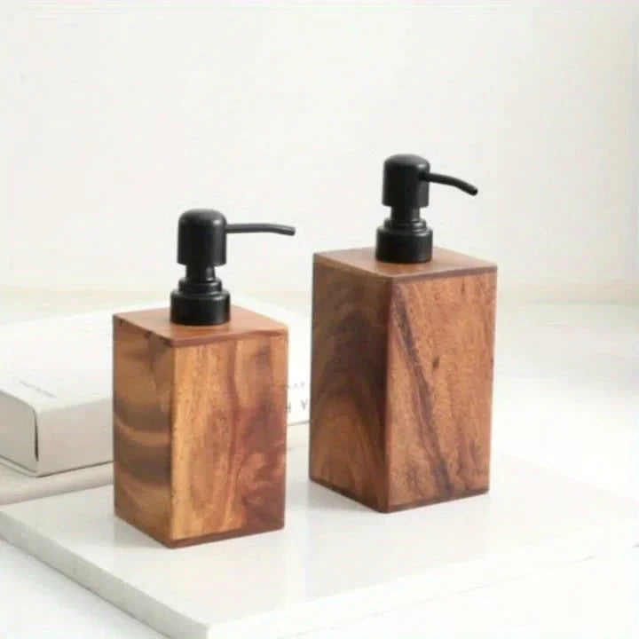 Vintage Wooden Soap Dispenser, Solid Wood Outer Frame Bottle with Black Pump Stainless Steel,... - House Of Avana