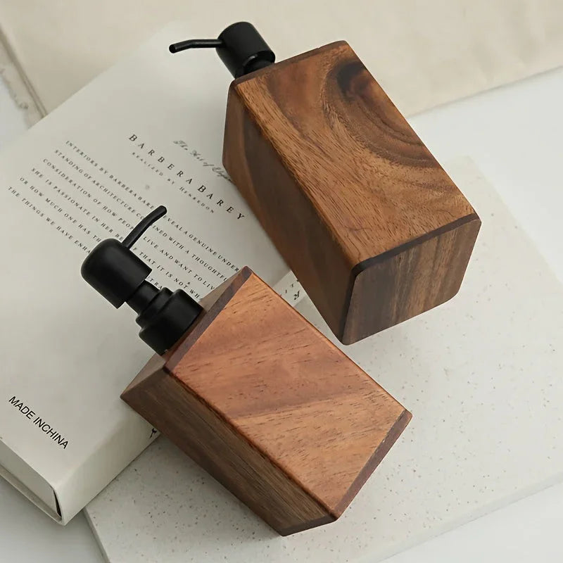 Vintage Wooden Soap Dispenser, Solid Wood Outer Frame Bottle with Black Pump Stainless Steel,... - House Of Avana
