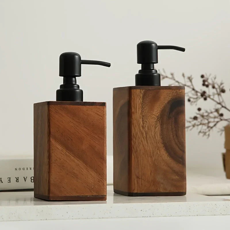 Vintage Wooden Soap Dispenser, Solid Wood Outer Frame Bottle with Black Pump Stainless Steel,... - House Of Avana