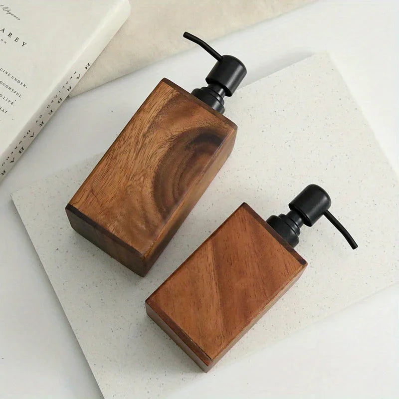 Vintage Wooden Soap Dispenser, Solid Wood Outer Frame Bottle with Black Pump Stainless Steel,... - House Of Avana