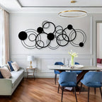 Metal Wall Art, 41"x17" Geometric Abstract Circles Design in Black, side view - House Of Avana
