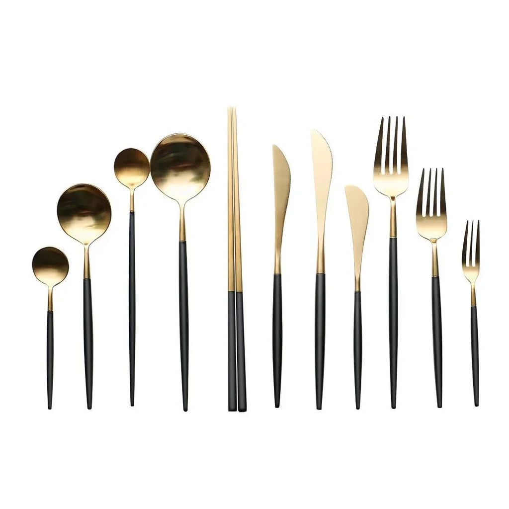 Altin Piece Flatware Set - Black and Gold - House Of Avana