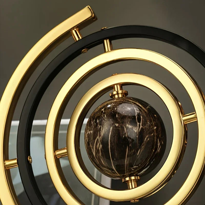 360° Rotating Modern Abstract Metal Globe Sculpture with Rectangular Stand - Black & Golden Luxury... - House Of Avana