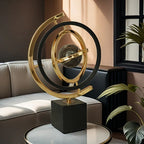 360° Rotating Modern Abstract Metal Globe Sculpture with Rectangular Stand - Black & Golden Luxury... - House Of Avana