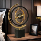 360° Rotating Modern Abstract Metal Globe Sculpture with Rectangular Stand - Black & Golden Luxury... - House Of Avana